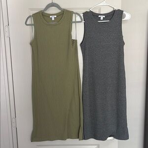 Nine West Olive and Gray Ribbed Midi Dresses